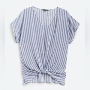 West Kei Blue & White Striped Tie-Front V-Neck Blouse